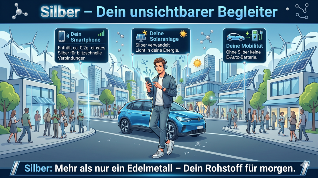 Silber in der modernen Technologie Infografik zu Silber und in welchen Bereichen es ein eingesetzt wird