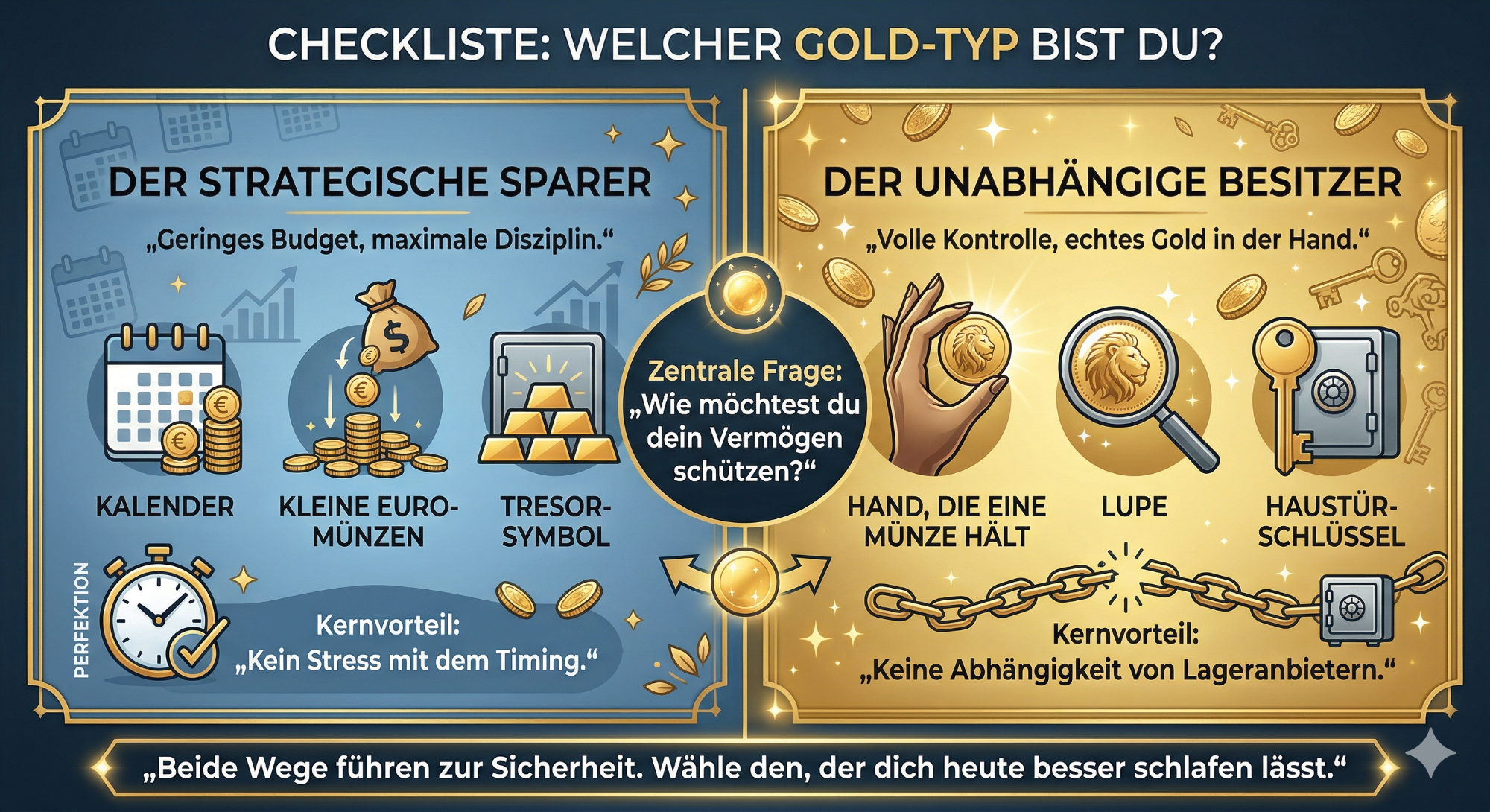 Checkliste mit zwei Strategien: strategischer Sparer und unbedarfter Besitzer.