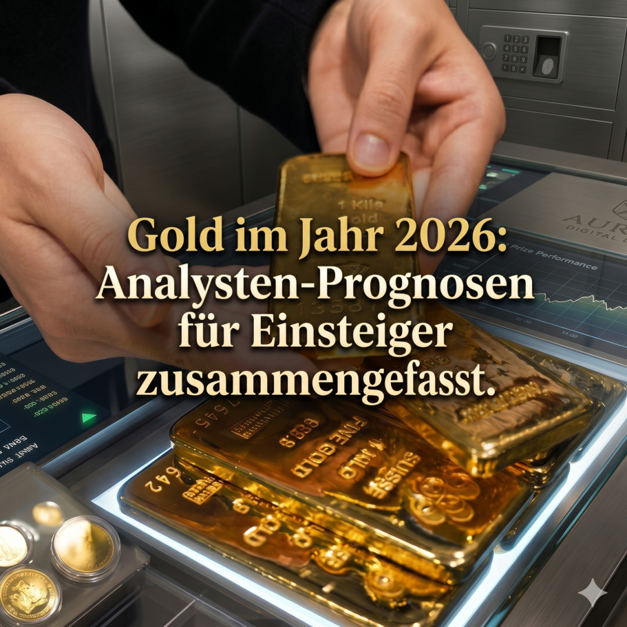 Lektion 37. Hände heben Goldbarren, Text über Analysten-Prognosen für goldbasierte Investitionen.