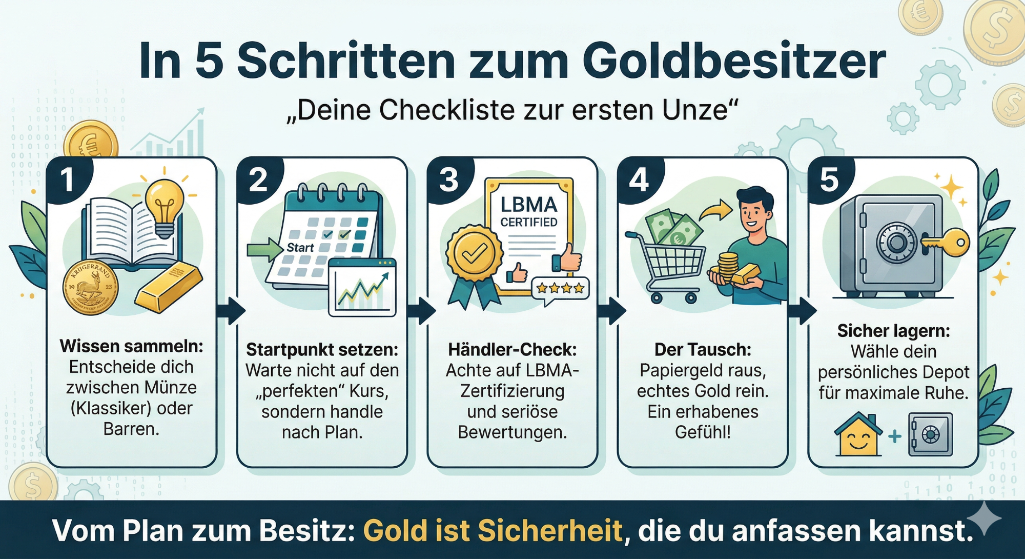 Junge mit Smartphone, Diagramm zu finanzieller Gelassenheit und psychologischen Aspekten. 