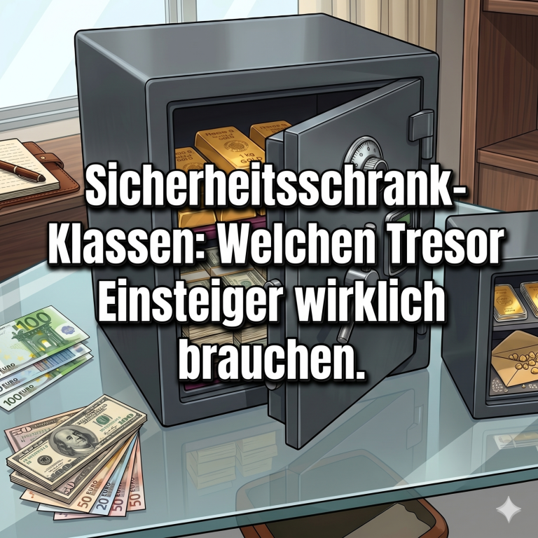 Geöffneter Tresor mit Goldbarren und Bargeld Cartoon-Illustration eines geöffneten Safes, gefüllt mit Goldbarren und Geldscheinen, umgeben von Euro- und Dollar-Bündel