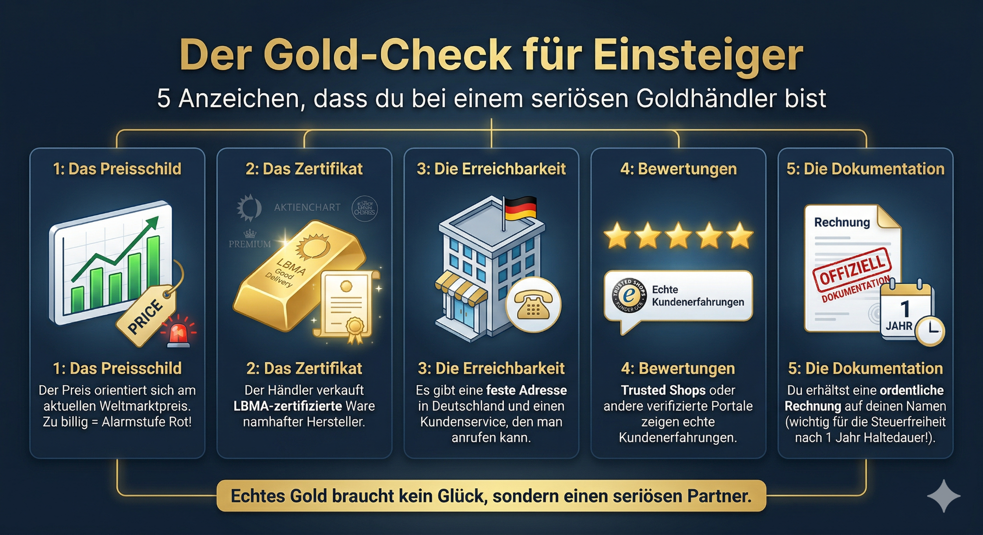 Gold-Check für Einsteiger: 5 Schritte für sichere Goldinvestitionen.