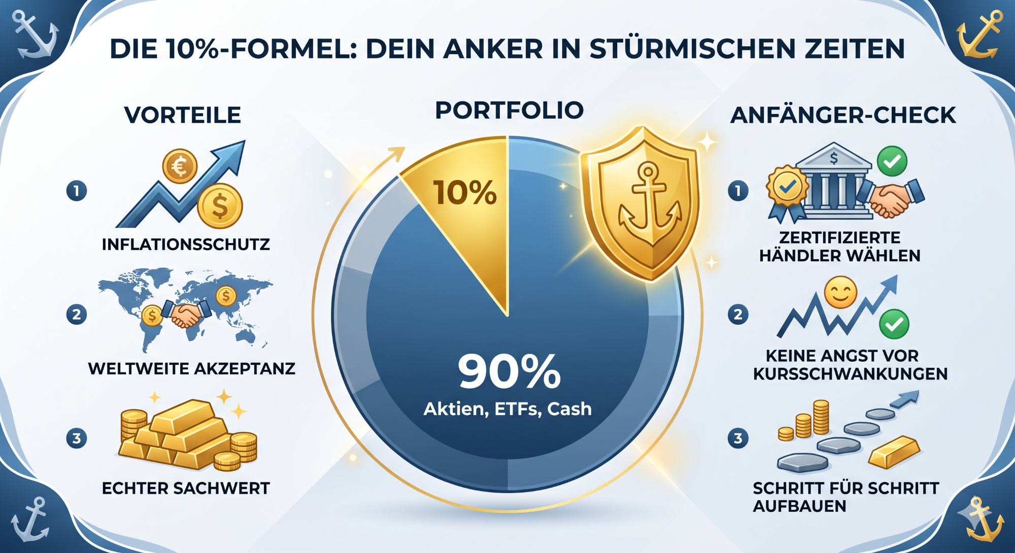 Gold investieren für Anfänger Diagramm zur 10%-Formel für eine stabile Anlagestrategie in schwierigen Zeiten mit Gold.