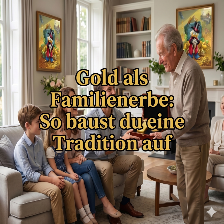 Lektion 58. Ein Großvater spricht mit seinen Enkeln in einem gemütlichen Wohnzimmer über seine Goldsammlung.