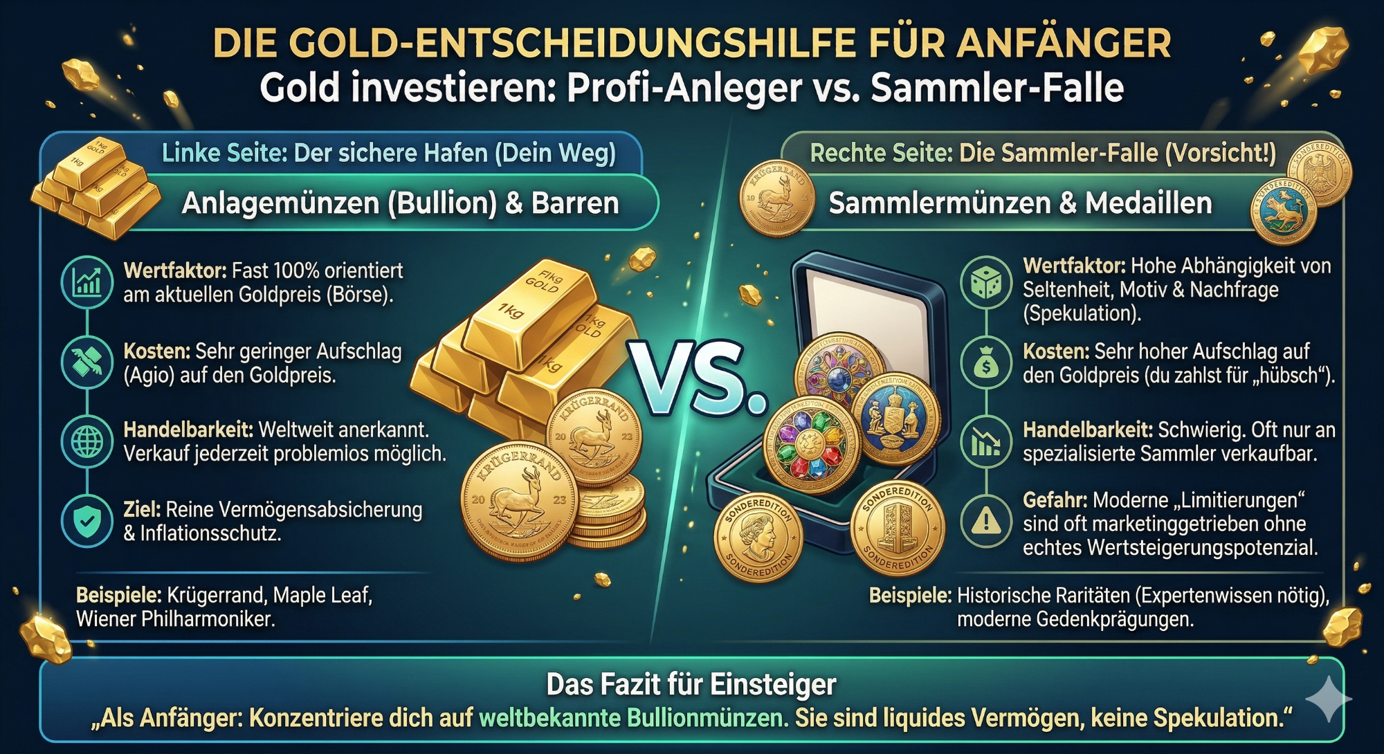 Vergleich zwischen Goldinvestitionen und Sammelobjekten für Anfänger.