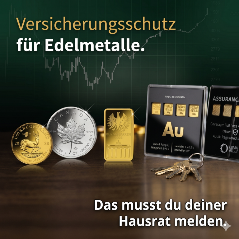 Wann sollte man Gold kaufen? Uhr und Goldbarren vor einem Finanzgrafik-Hintergrund, mit Frage zu Goldkäufen.