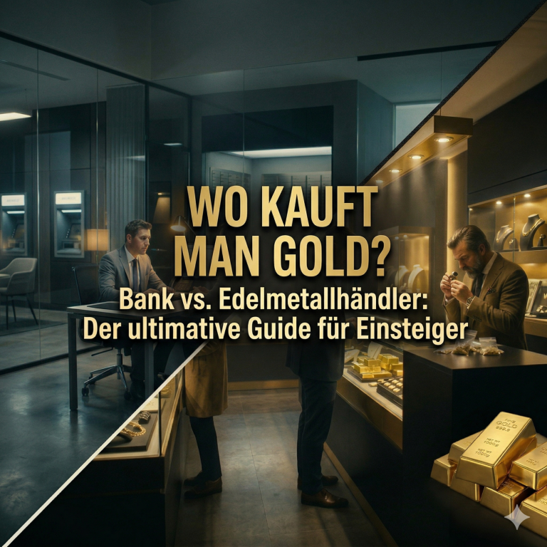 Szenen aus einem Goldgeschäft und einer Bank mit Schautheken und Beratungssituationen.