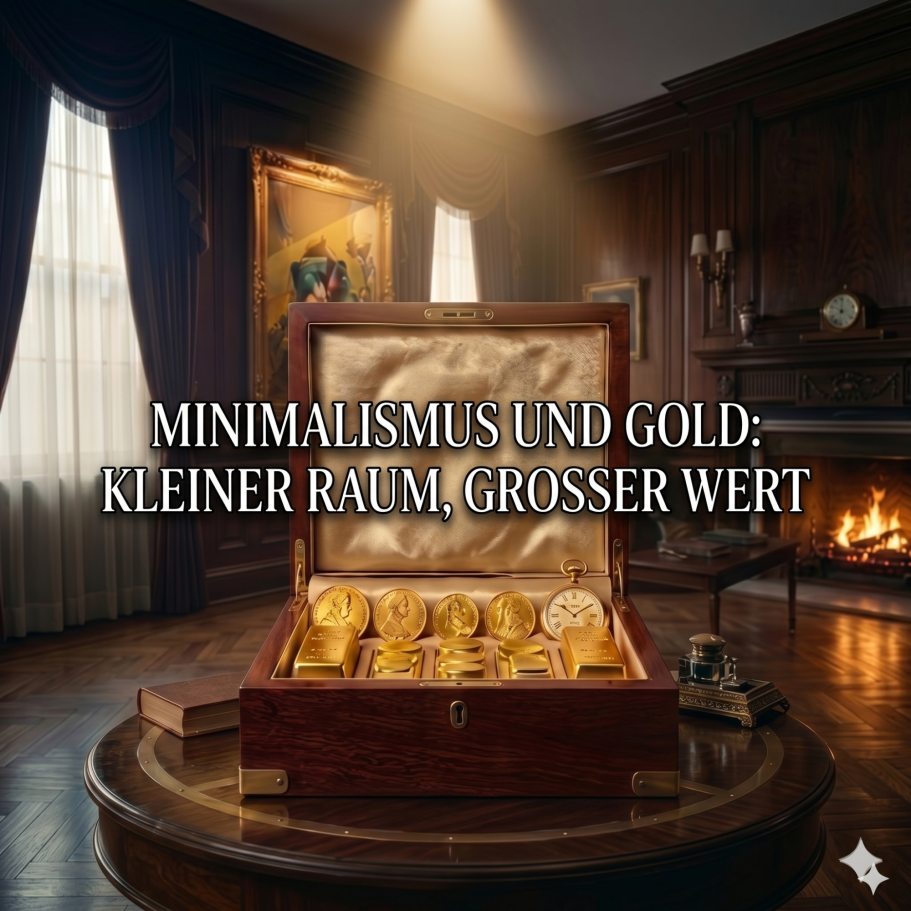 Lektion 56. Eine elegante Holzkiste mit goldenen Münzen in einem stilvollen Raum.