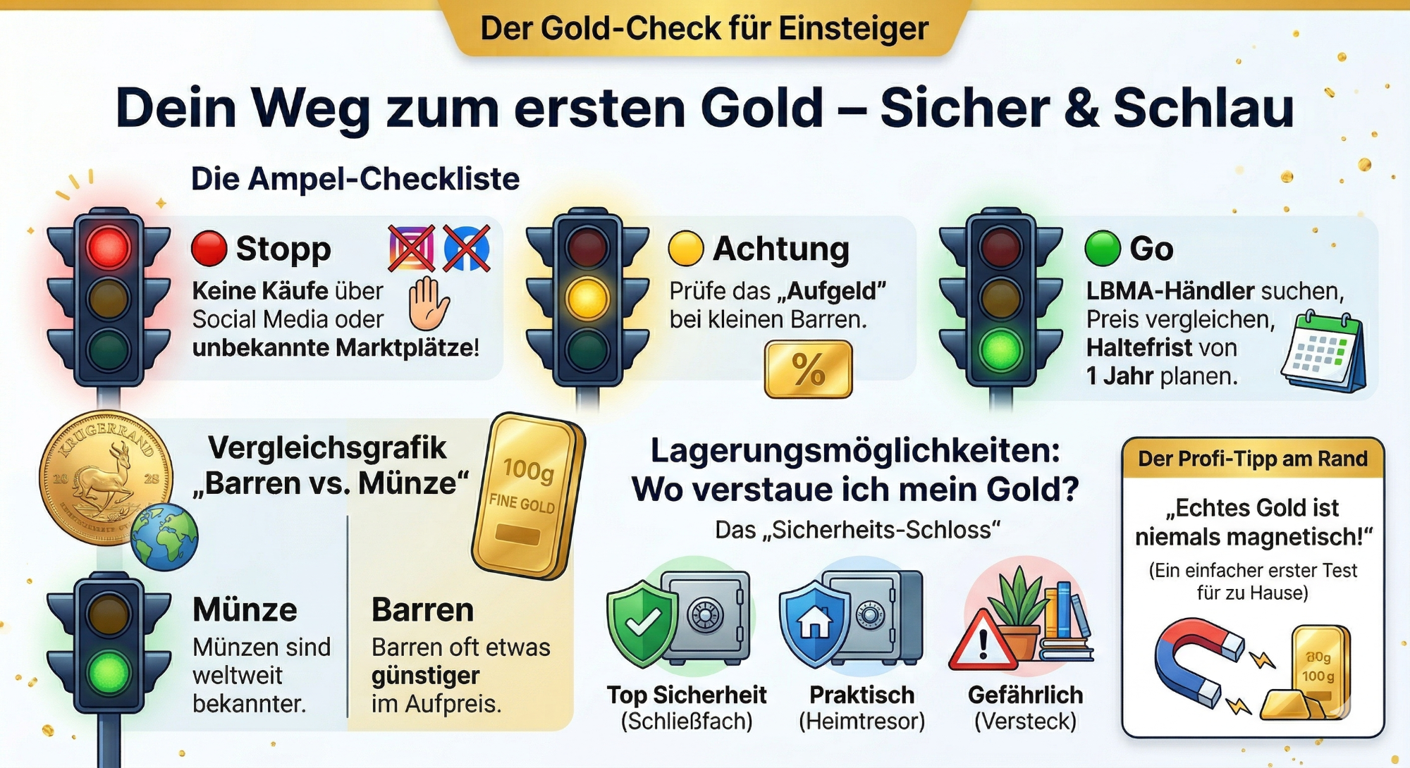 Infografik über den sicheren und klugen Umgang mit Geld, einschließlich Tipps und Vergleiche.
